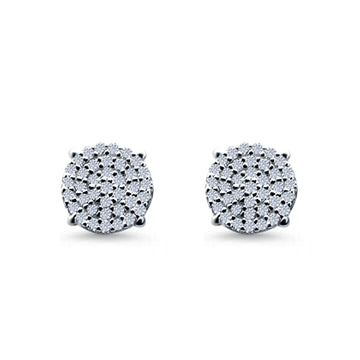 Hip Hop Stud Earrings Screwback Round Simulated CZ 925 Sterling Silver (10mm)